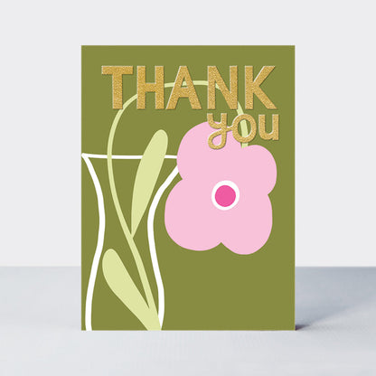 Foiled Pack of 10 notecards - Thank You Pink Flower