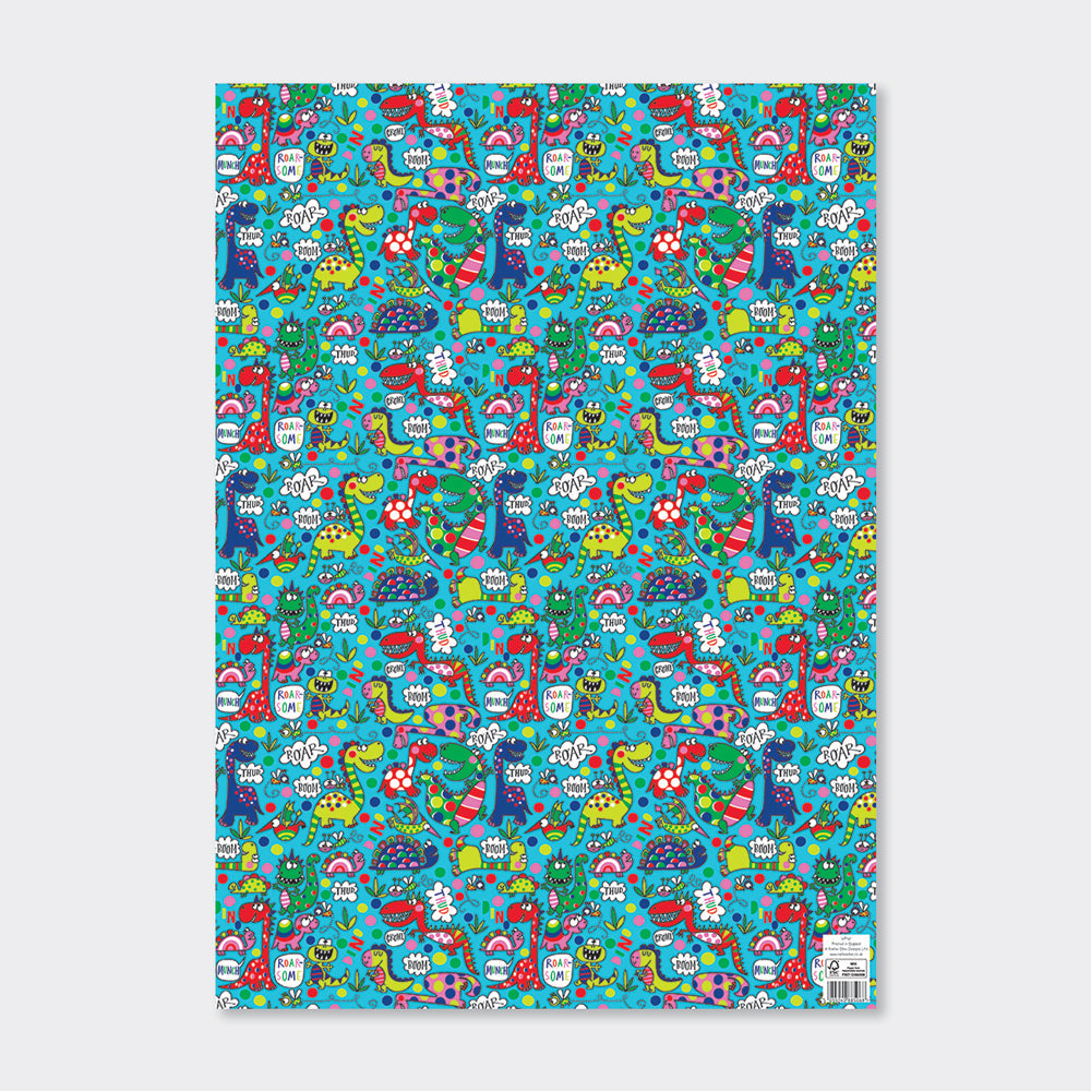 Flat Wrap  - Dinosaurs on teal
